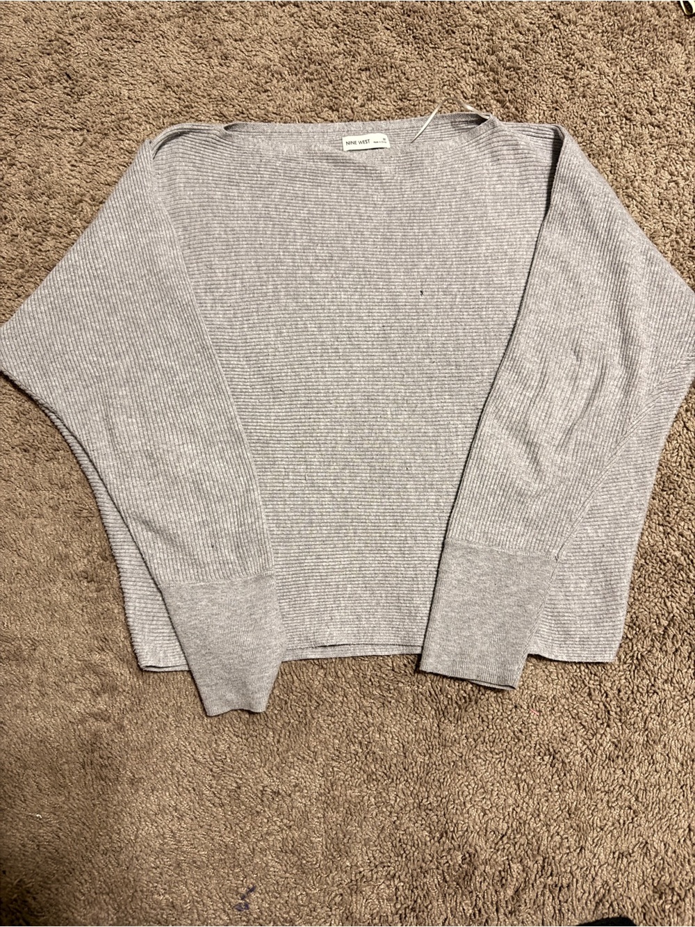 Nine West Gray Ribbed Dolman Sleeve Sweater Size M